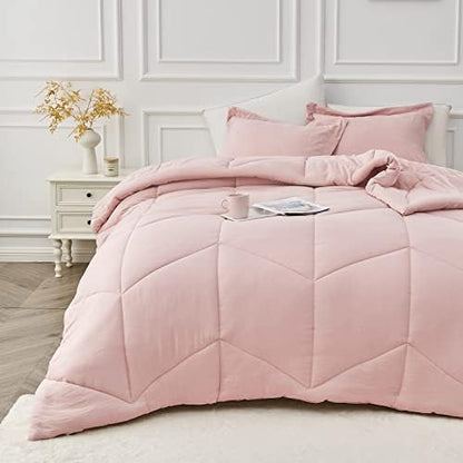  MILDLY Queen Comforter Set - White Bedding Comforter Sets 100% Washed Microfiber Super Soft 3 PCS, All Season Fluffy Lightweight Down Alternative Quilted Comforter 88x88 Inches, 2 Pillow Shams