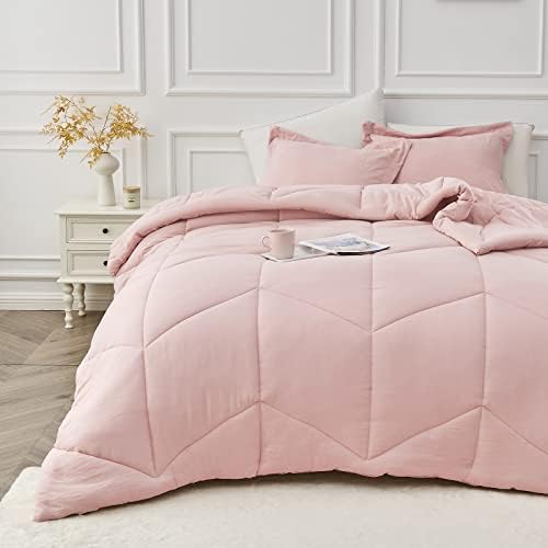  MILDLY Queen Comforter Set - White Bedding Comforter Sets 100% Washed Microfiber Super Soft 3 PCS, All Season Fluffy Lightweight Down Alternative Quilted Comforter 88x88 Inches, 2 Pillow Shams