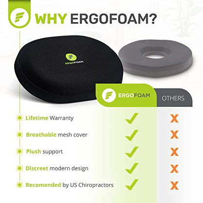  ErgoFoam Orthopedic Donut Pillow For Tailbone Pain | Donut Seat Cushion For Hemorrhoids | Plush Support For Comfort | Breathable Mesh Cover | Hemmoroid Pillow | Postpartum | Doughnut Pillow