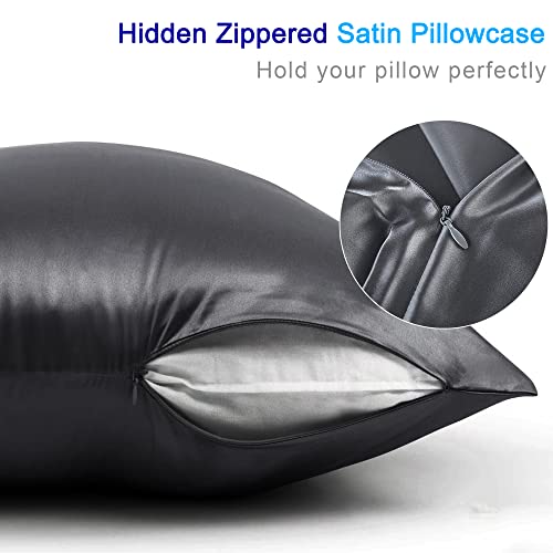  Satin Bed Pillowcase, Both Side Silky Soft Standard Size Satin Pillowcases For Hair And Skin, Bed Pillow Covers With Hidden Zipper, Pillow Protector, Pack Of 1 Piece (Standard, Deep Gray)