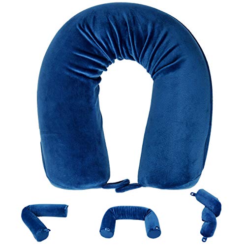  Fern And Willow Neck Pillow For Travel - Bendable Twist Memory Foam Traveling Pillows For Airplane & Car, Provides Head, Shoulder, And Chin Support - Navy Blue