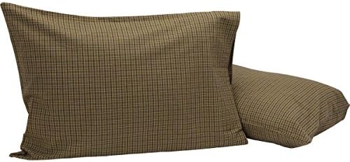  Tea Cabin Green Plaid King Pillow Case Set Of 2 21x40 Country Rustic Bedding Accessory, Moss Green