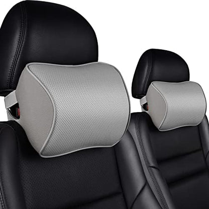  Aukee Car Headrest Pillow With Genuine Leather Cover Memory Foam Neck Cushion For Driving Home Office Black (Pack Of 2)