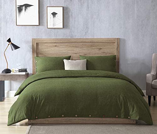  EXQ Home Olivine Green Duvet Cover Set King Size 3 Pieces, Super Soft Vintage Bedding Down Comforter Cover With Button Closure, Machine Washable Breathable Duvet Cover
