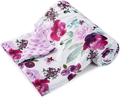  Bayceen Unicorn Print Minky Baby Purple Blanket For Girls, Double Layer Silky Soft Micro Fleece Baby Boy Blanket With Dotted Backing, Unicorn, 30x40'' BY003
