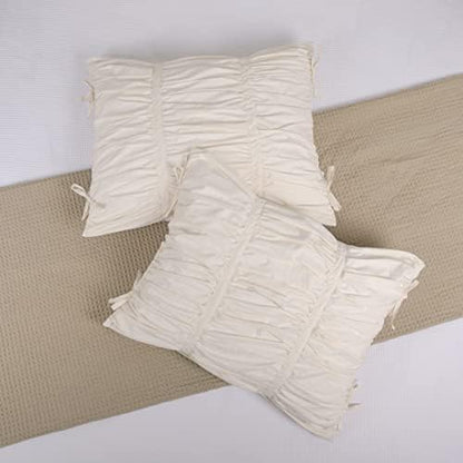  White Farmhouse Euro Shams Set Of 2 With All-Over Boho Crinkles 26x26 European Sham 100% Cotton Shabby Chic Traditional Bedroom Zipper Closure By JNG Kraftlab