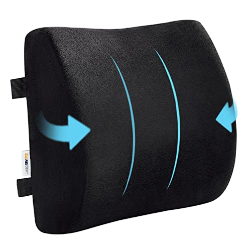  SAIREIDER Comfortable Lumbar Support Pillow For Office Chair, Memory Foam Back Support Pillows For Car、Gaming Chair、 Home Chair, Back Pain Relief Improve Posture, Double Adjustable Straps(Black)