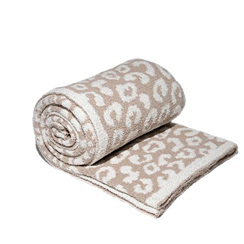 GENERIC Luxury Wild Leopard Throw Blanket - Super Soft Cozy Cable Knitted Throw Blanket, Plush Polyester Blanket, Reversible Chic Blankets, Sweet Dreams Design For Bed, Sofa, Chair, Couch, Travel (Beige)