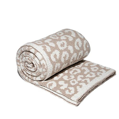 GENERIC Luxury Wild Leopard Throw Blanket - Super Soft Cozy Cable Knitted Throw Blanket, Plush Polyester Blanket, Reversible Chic Blankets, Sweet Dreams Design For Bed, Sofa, Chair, Couch, Travel (Beige)