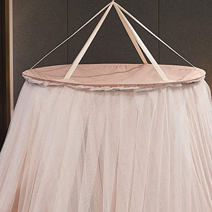  Bed Canopy For Girls & Adults, Round Dome Lace Princess Canopies Netting, Elegant Double Layer Bed Canopy Drapes For Decoration, Playing,Reading,Sleepping (Pink)