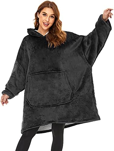  Blanket Hoodie Wearable Blanket,Super Warm Women And Men,Oversized Hoodie Blanket With Sleeves And Giant Pocket (Black)