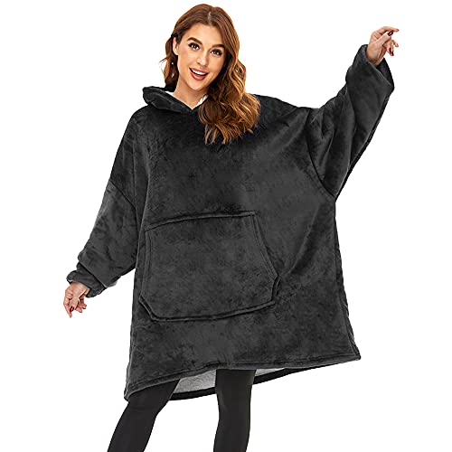  Blanket Hoodie Wearable Blanket,Super Warm Women And Men,Oversized Hoodie Blanket With Sleeves And Giant Pocket (Black)