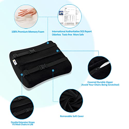  SAIREIDER Comfortable Lumbar Support Pillow For Office Chair, Memory Foam Back Support Pillows For Car、Gaming Chair、 Home Chair, Back Pain Relief Improve Posture, Double Adjustable Straps(Black)