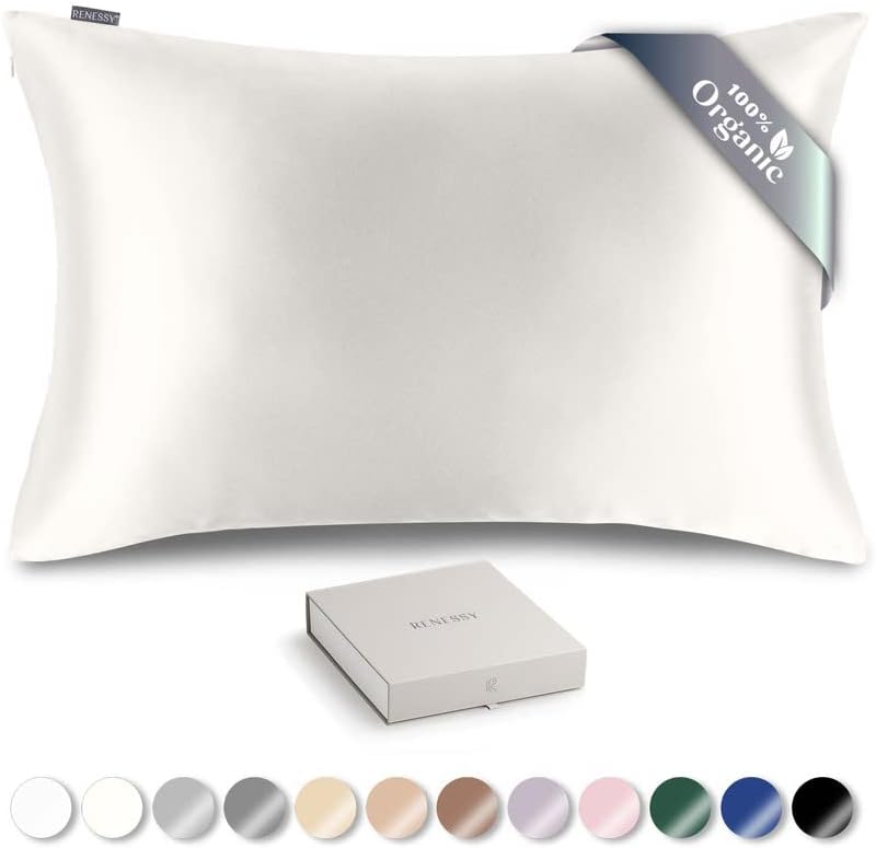  RENESSY Organic Silk Pillowcase - 100% Organic Mulberry Silk, 22 Momme, Naturally Hypoallergenic, Promotes Hair And Skin Health, 1 Piece (Queen Size 20x30 Inches, Natural Silk Off-White)
