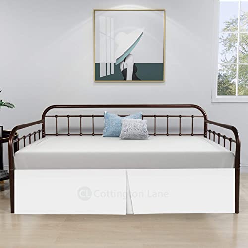  Pleated Bed Skirt With Split Corners For Daybeds - Three Side Coverage - Made With Brushed Microfiber - White Daybed Dust Ruffle Split Corners - Twin 16 Inches Drop Daybed Skirt(Twin/16 Drop)