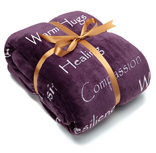  Healing Warm Hugs Gift Throw Blanket - Sympathy Gift Breast Cancer Chemo Survivor Get Well Caring Gifts - Comfort Purple Gift Blanket For Love Support Women Friend - Aubergine