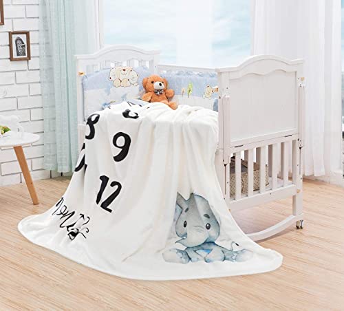 Baby Monthly Milestone Blanket - Organic Plush Fleece Photography Background Prop For Boy Girl Newborn Soft Elephant Blanket With Frame Large 47''x40''