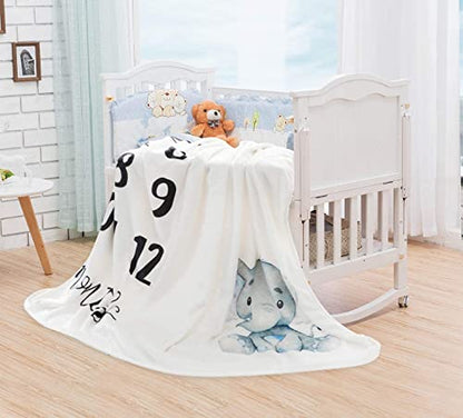  Baby Monthly Milestone Blanket - Organic Plush Fleece Photography Background Prop For Boy Girl Newborn Soft Elephant Blanket With Frame Large 47''x40''