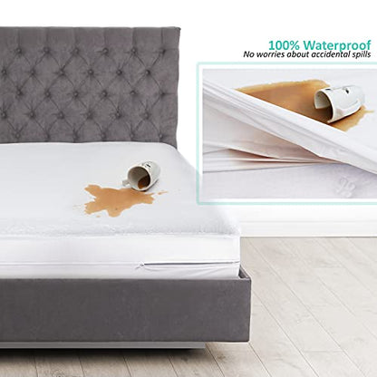  Premium Zippered Mattress Encasement - Water Proof Full Mattress Protector - Cotton Terry Top Fits 15 Inches Deep - Full