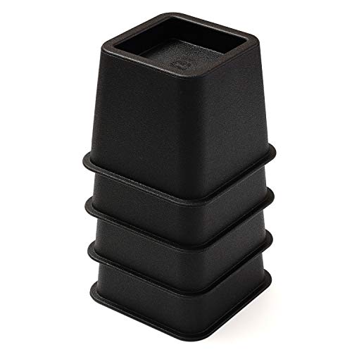  HOME COMPOSER 3 Inch Bed Risers Set Of 4, Heavy Duty Stackable Furniture Risers Lifters For Beds, Sofa, Tables And Chairs, Black Bed Elevator With 2.8" Square Recess