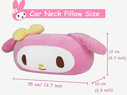  Roffatide Anime My Melody Car Neck Pillow 2 PCS Plush Auto Head Neck Rest Cushion For Chairs, Recliners, Driving Seats