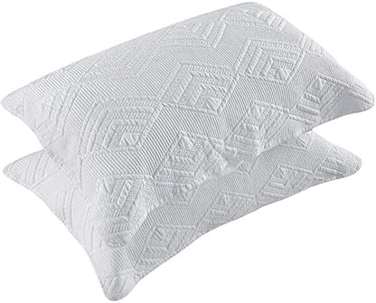 Pillow Shams Standard Size Set Of 2, Ultra Soft Breathable Quilted Embroidery Pillow Cases 20 X 26 Inches For Sleeping, Decorative Microfiber Bed Pillowcases Easy Care, White