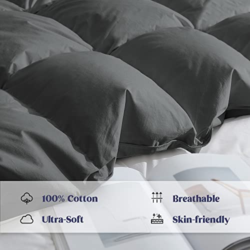  Puredown® Goose Feather Down Comforter Twin Size, All Season Medium Warmth Duvet Insert, Luxury Hotel Collection Bedding Comforters, Ultra Soft 100% Cotton Cover Shell(68x90,Dark Grey)