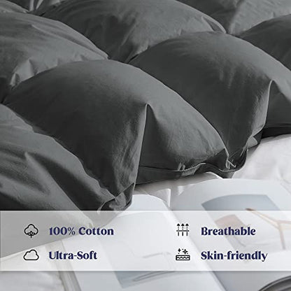  Puredown® Goose Feather Down Comforter Twin Size, All Season Medium Warmth Duvet Insert, Luxury Hotel Collection Bedding Comforters, Ultra Soft 100% Cotton Cover Shell(68x90,Dark Grey)