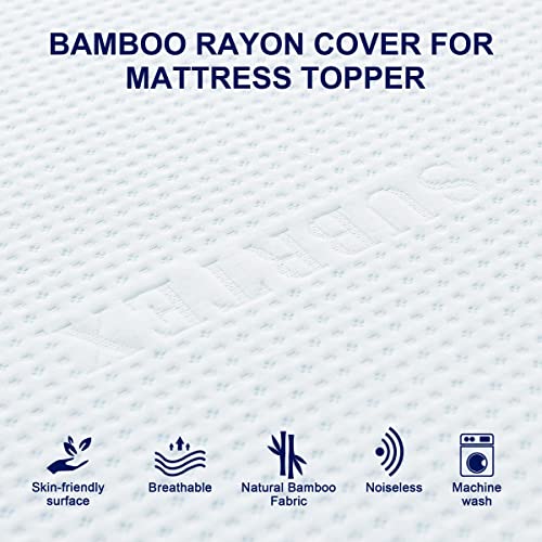  3 Inch Mattress Topper Cover (Only Cover) Mattress Protector Bedding Bamboo Rayon Removable Mattress Encasement For Latex Cool Mattress Cover With Zipper With Adjustable Straps (Queen,White)