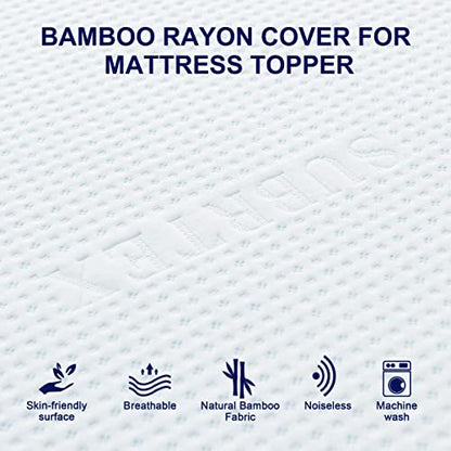  3 Inch Mattress Topper Cover (Only Cover) Mattress Protector Bedding Bamboo Rayon Removable Mattress Encasement For Latex Cool Mattress Cover With Zipper With Adjustable Straps (Queen,White)