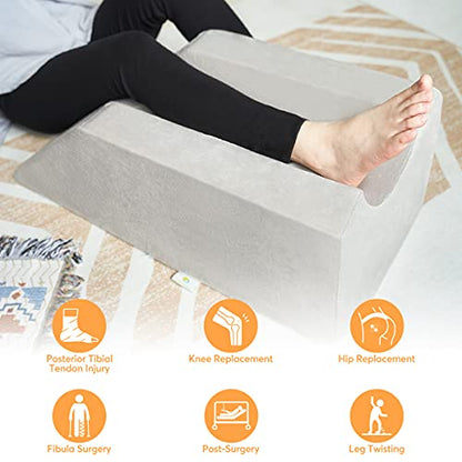  OasisSpace Leg Support And Elevation Pillow For Surgery, Swelling, Injury Or Rest - Memory Foam Leg Position Pillows For Knee, Ankle And Foot Injury Pain Relief - Improve Circulation - Washable Cover