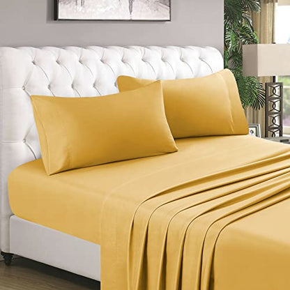  HOMEIDEAS 4 Piece Bed Sheets Set (Queen, Gold), 1800 Bedding Soft Brushed Microfiber Luxury Sheets, Deep Pockets, Easy Care, Wrinkle & Fade Free