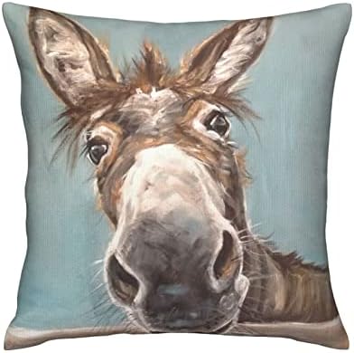  FLYSWALLOW Funny Mordern Throw Pillow Case, Accept Square Pillow Cover, 18"X18",Throw Cushion Covers For Couch Chair Bedroom Farmhouse Sofa(Donkey)
