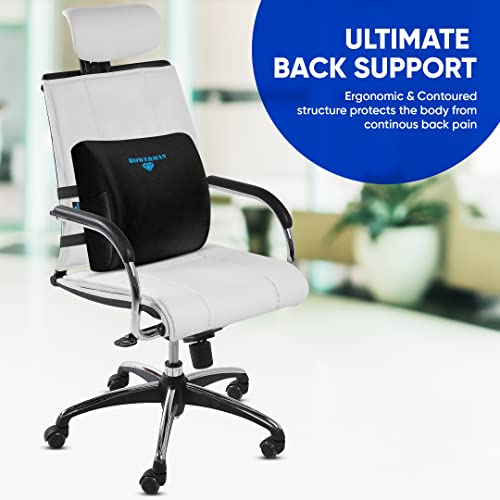  BOWERMAN Memory Foam Lumbar Support Pillow | Premium Quality - Counter Irritant Cooling Gel Enhanced -100% Orthopedic | Back Pain Relief - Pure Viscoelastic - Improves Posture