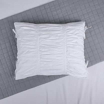  White Farmhouse Euro Shams Set Of 2 With All-Over Boho Crinkles 26x26 European Sham 100% Cotton Shabby Chic Traditional Bedroom Zipper Closure By JNG Kraftlab