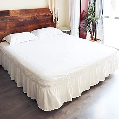  Elastic Wrinkle Bed Skirts For Adjustable Bed Super Soft Microfiber Tailored Wrap Around Dust Ruffle For Queen Size 14 Inch Drop White