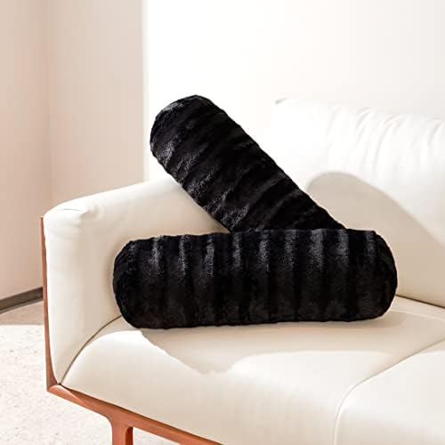  Cheer Collection Set Of 2 Faux Fur Bolster Pillows, Decorative Roll Pillow For Couch With Removable Washable Cover, Cylinder Neck Pillows For Bed, Chair Or Sofa, 8” X 24” Inch, White
