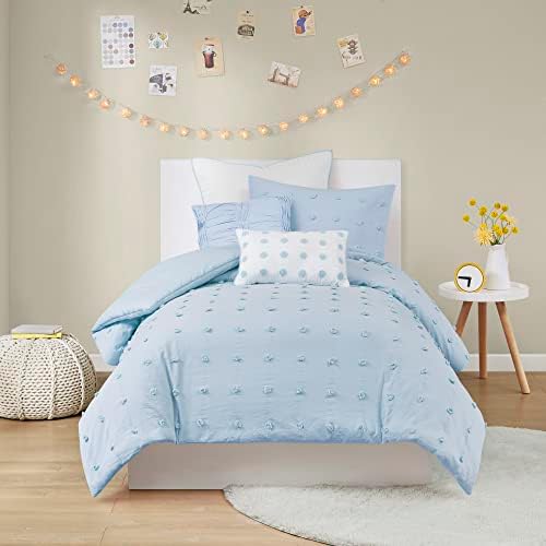  Duvet Set 100% Cotton Jacquard, Tufts Accent, Shabby Chic All Season Cover For Comforter, Matching Shams, Decorative Pillows, Full/Queen (88 In X 92 In), Charcoal 7 Piece