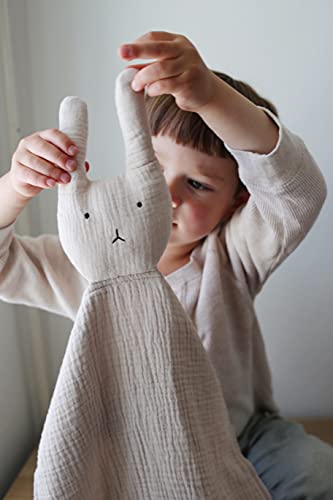  Marlowe & Co Organic Cotton Muslin Lovey Blanket, Organic Cotton Muslin Bunny Security Blanket (Natural Sand)
