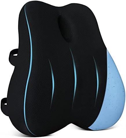  Lumbar Support Pillow For Office Chair, Cooling Memory Foam Lumbar Pillow For Back Pain Relief, Ergonomic Back Support Pillow With Dual Extension Straps For Car, Couch, Recliner, Gaming Chair, Black