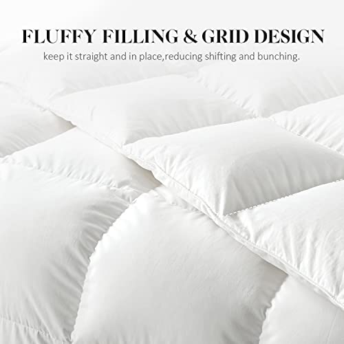  WhatsBedding Feather Comforter King Size, Filled With Feather And Down, All Season White Luxury Bed Comforter,Ultra Soft 100% Cotton Duvet Insert,106"x90"
