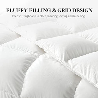  WhatsBedding Feather Comforter King Size, Filled With Feather And Down, All Season White Luxury Bed Comforter,Ultra Soft 100% Cotton Duvet Insert,106"x90"