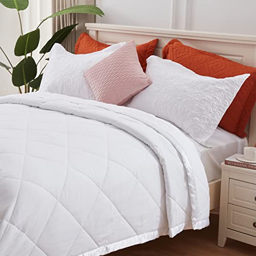  SunStyle Home Down Alternative Blanket With Satin Trim, Bedding Quilt Lightweight Comforter Soft Thin Quilted Blanket For All Seasons (Queen, White)