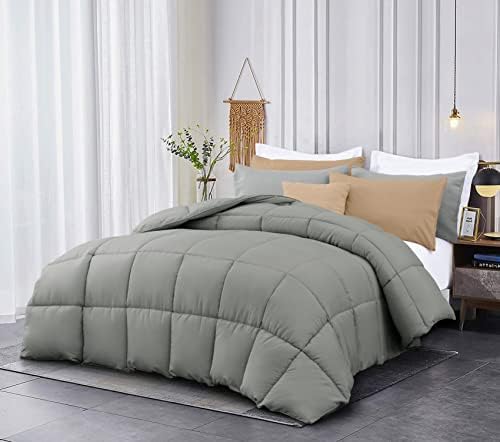  Kingsley Trend Queen Comforter Duvet Insert - All Season Quilted Ultra Soft Breathable Down Alternative, Box Stitch White Comforter With Corner Tabs, 90x90