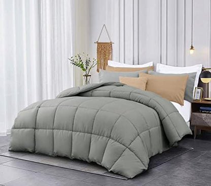  Kingsley Trend Queen Comforter Duvet Insert - All Season Quilted Ultra Soft Breathable Down Alternative, Box Stitch White Comforter With Corner Tabs, 90x90