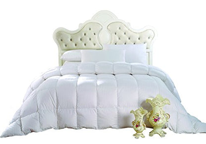  's Queen Size Light Down-Comforter 650-Fill-Power 100% Cotton Shell 300TC - Stripe White