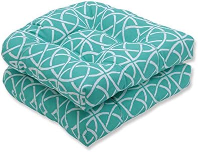  Pillow Perfect Outdoor/Indoor Catamaran Tile Aqua Square Corner Seat Cushions, 20" X 20", Blue, 2 Pack