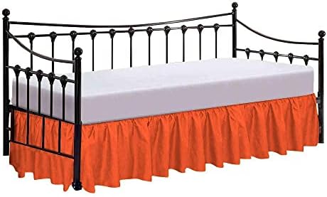  600 Thread Count Pure Cotton Daybed Skirt - 1 Piece Cotton Twin Size Dust Ruffle Daybed Skirt With Split Corners For Day Beds 15" Drop Length - Three Side Coverage ​- Burgundy