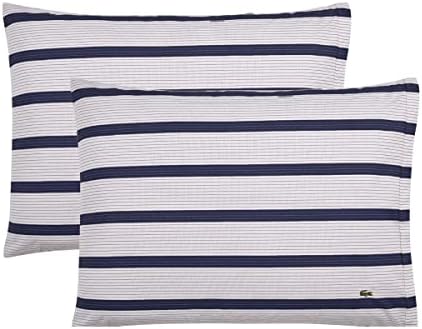  Lacoste 100% Cotton Percale Pillowcase Pair, Graphic Stripe Print, Dark Grey, Standard