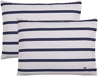  Lacoste 100% Cotton Percale Pillowcase Pair, Graphic Stripe Print, Dark Grey, Standard